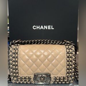 Chanel Lambskin Boy Bag Beige Ruthenium Hardware